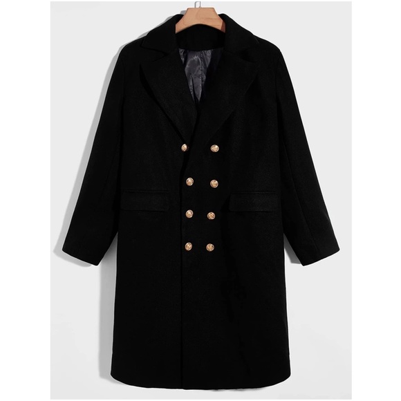Cozy black Button up Double Breast Jacket Coat - Picture 2 of 4